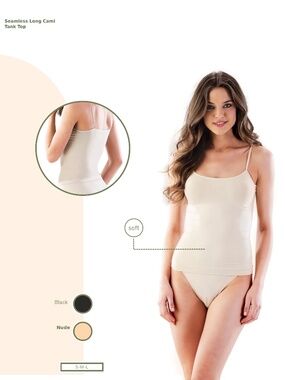 Seamless Long Cami Tank Top / Caraco long sans couture, fines bretelles - EU